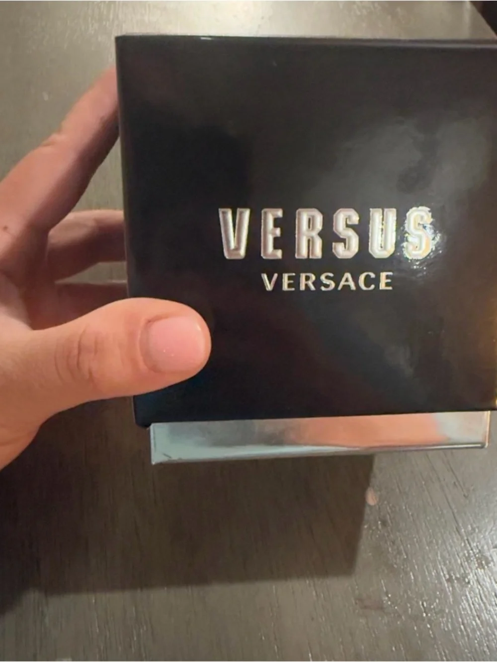 Versace Silver Tone Crystal-Accented Black Dial Watch